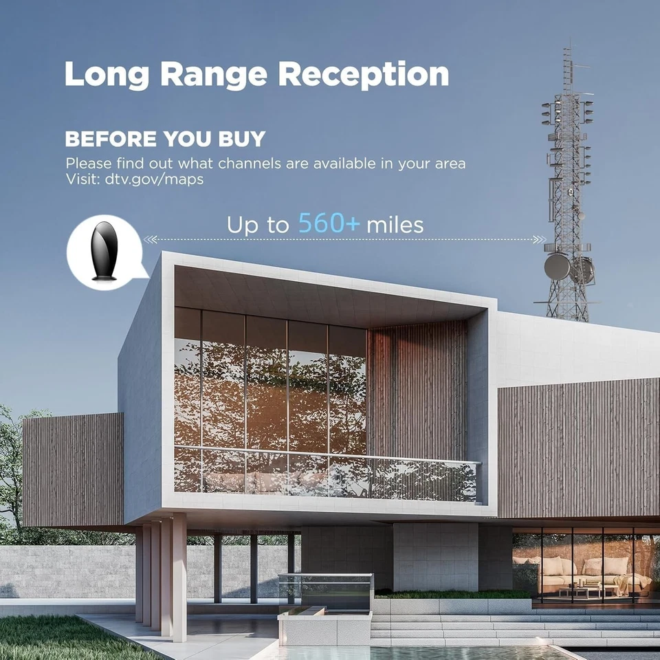 Indoor TV Aerial,560+ Miles Range Digital TV ariels indoor for Smart TV - Image 2 of 4