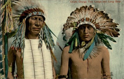 Blackfeet Native American Chiefs Charge Two Lodge & Long Bear c1910 PC bhn