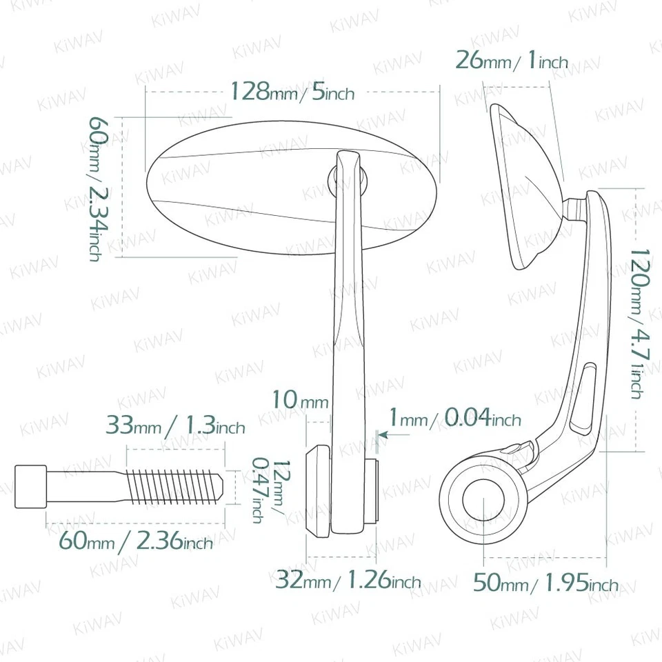 Espejos retrovisores de extremo de barra negros ultra ovalados 12 mm atornillados para motocicletas BMW ε Foto 2 de 4