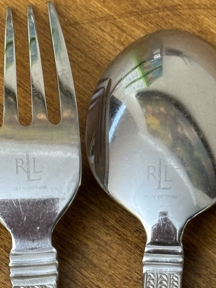 3 шт. Ralph Lauren WAINWRIGHT Herringbone из нержавеющей стали столовые приборы вилка нож ложка RLL - Изображение 4 из 4