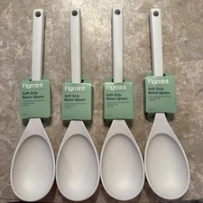 FIGMINT Large Soft Grip Nylon Serving Stirring Spoon LOT OF 4 Gray  NEW IN BOX