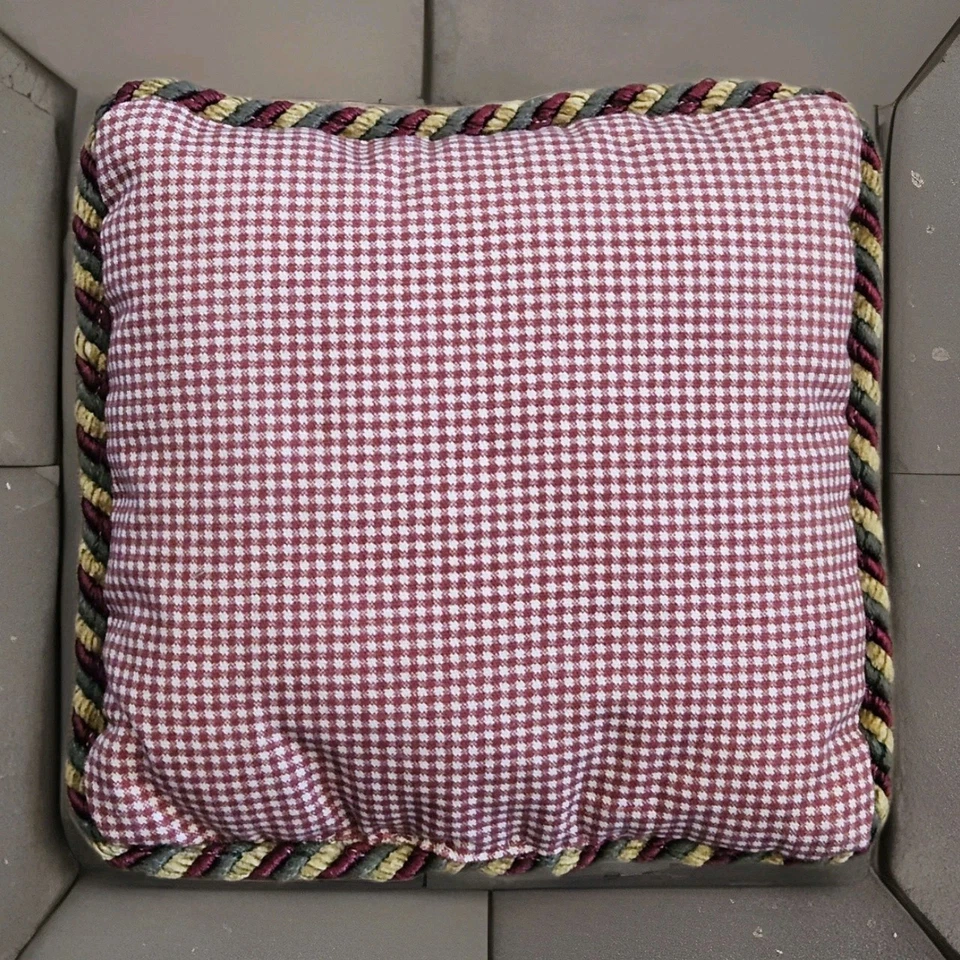 Throw Pillow Hand-Painted Fall Leaf, red gingham on other side, Braided Trim.  - Image 2 of 4