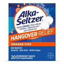 Alka Seltzer Hangover Relief Tablets Fast Acting Orange Flavored 20 Count