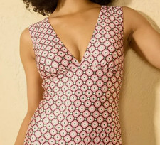 Women's Geo Print Plunge Neck Full Coverage Tummy Control One Piece Swimsuit
