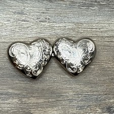 Double Heart Puffy Floral Belt Hook Buckle Silver Tone