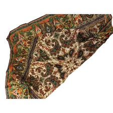 Vintage Nasharr Freres Paisley Silk Blend Scarf Hand Rolled Japan Red Green