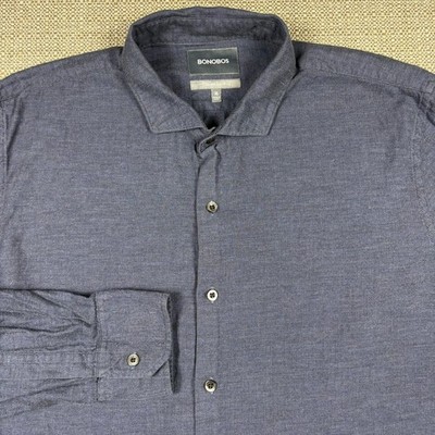 Bonobos Men's Shirt XL Long Sleeve Solid Blue Tailored Slim Fit Casual Cotton