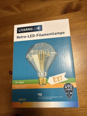Retro LED Filamentlampe, Leuchte,E 27, 490 Lumen, warmweiß, Kristallform, Neu