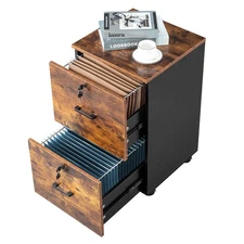 2-Drawer Small Rolling File Cabinet with Lock fits Letter/Legal/A4 Size Office