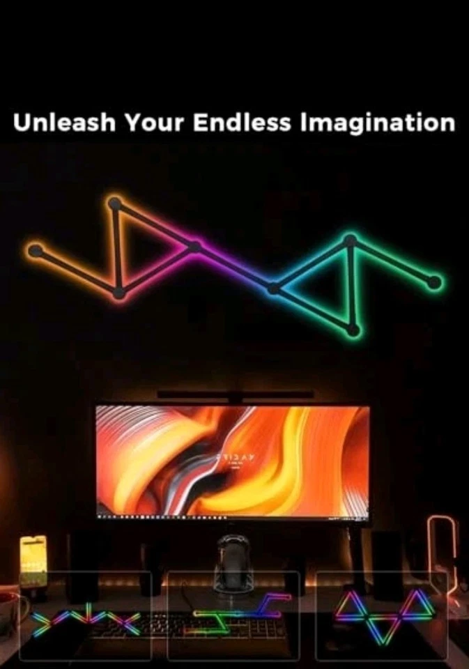 Luces de pared LED inteligentes sincronización de música control de voz barra de luz RGB 9 piezas negras... 105 Foto 2 de 4