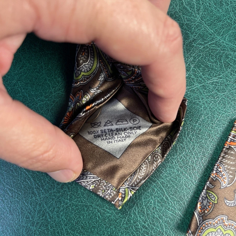 Brioni шелковый галстук коричневый цветочный 70-х стиль ручной работы в Италии новый без ЯРЛЫКОВ - Изображение 4 из 4