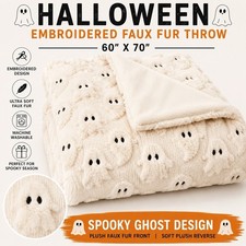Costco Halloween Ghost Throw Blanket Faux Fur 60x70 Viral TikTok NWT 2026