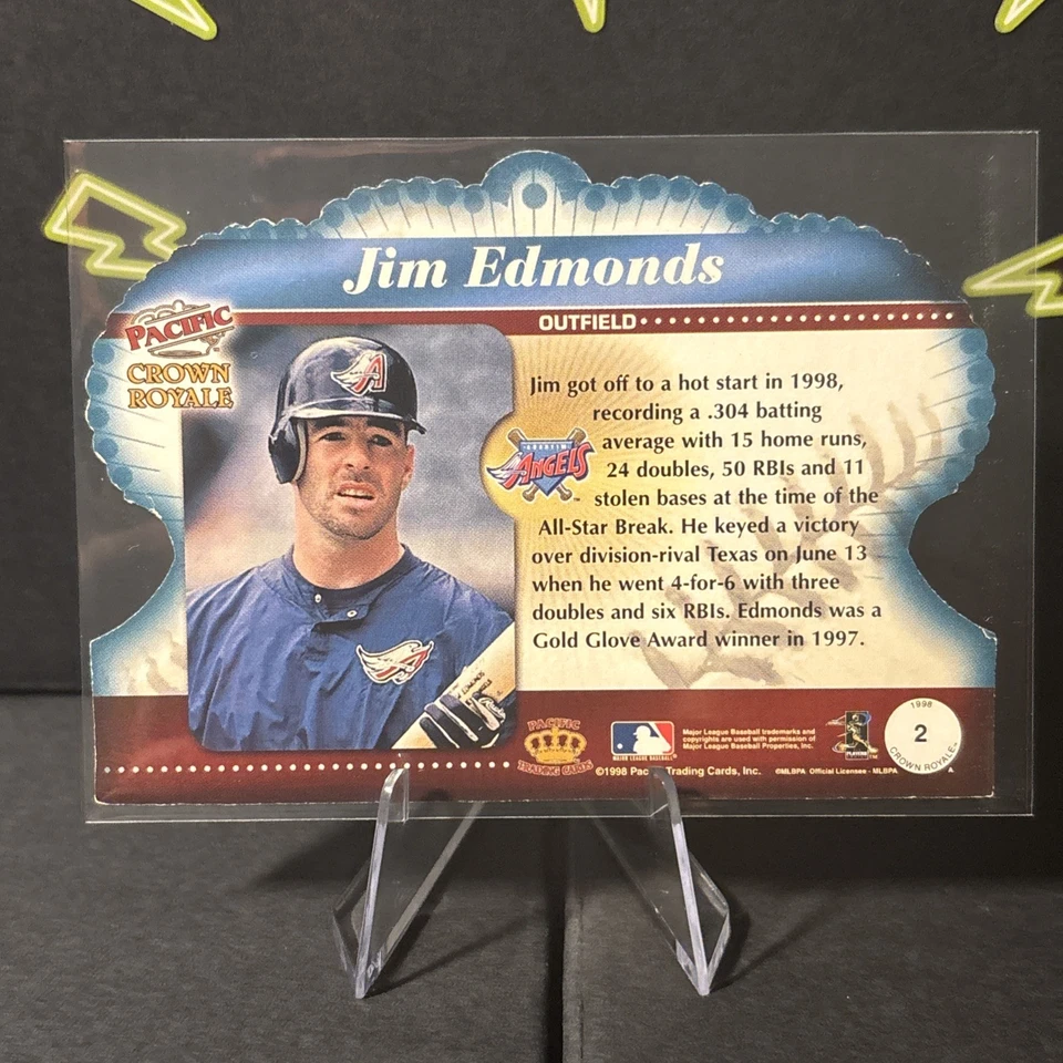1998 Pacific CROWN ROYALE #2 Jim Edmonds Angels RARE DIE CUT HOLOFOIL - Image 3 of 3