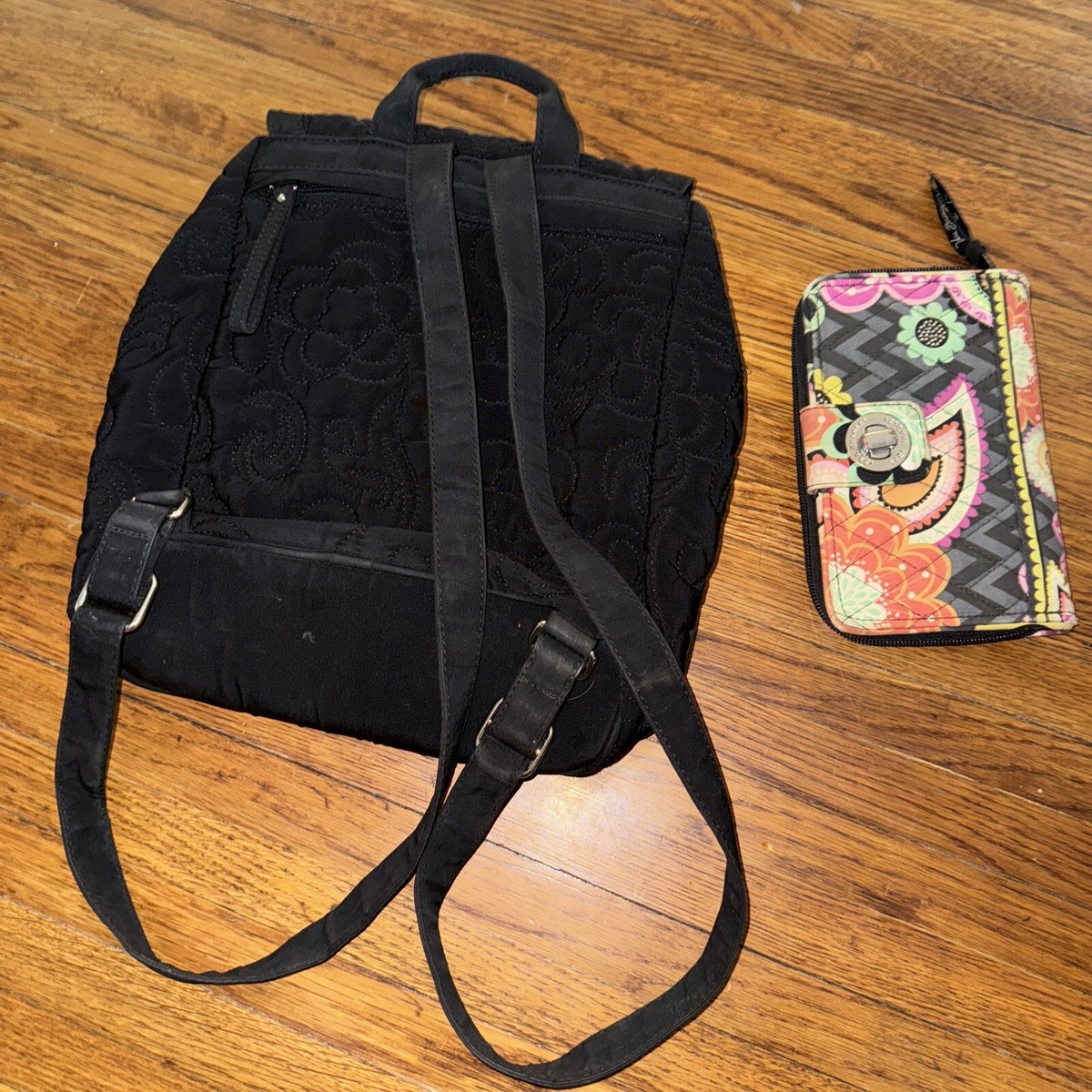 Vera Bradley Black Quilted Backpack with Structured Design Vera Bradley Performance Twill Black Lay Flat Convertible  main image 2