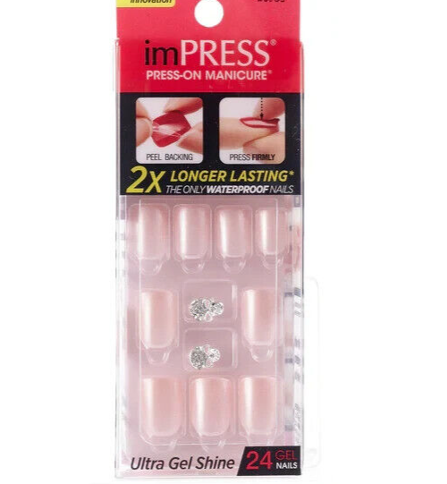 KISS IMPRESS PRESS ON NAILS ONE STEP MANICURE BIG FLIRT PINK with CHARM ACCENT