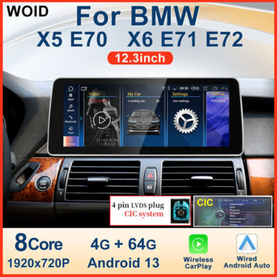 12.3'' Stereo CarPlay Android 13 Auto Radio For BMW X5 E70 X6 E71 CIC 2011-2013