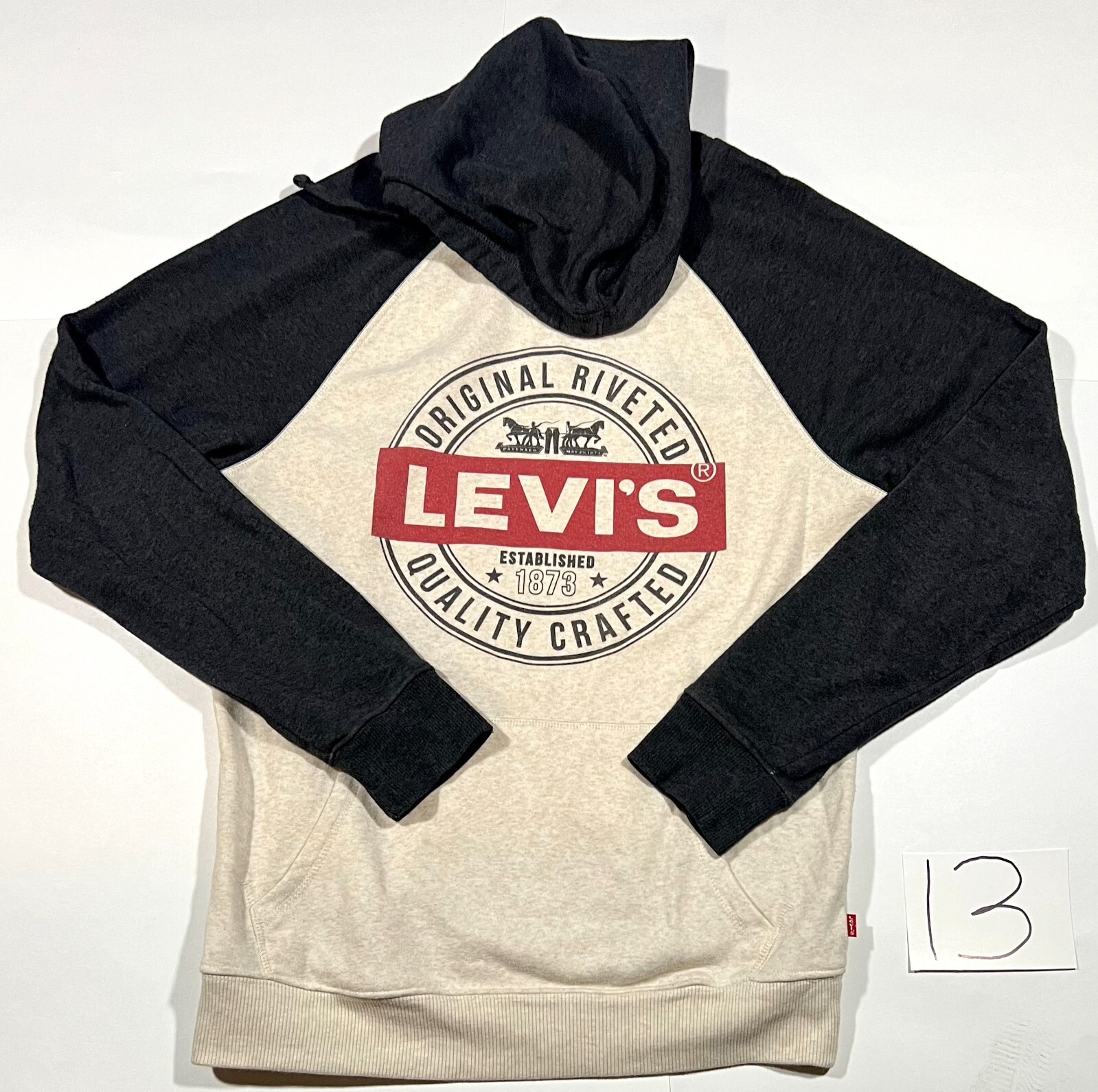 Levi's Hoodie Men's Small White Black Logo Graphic Kangaroo Pockets Long Sleeve