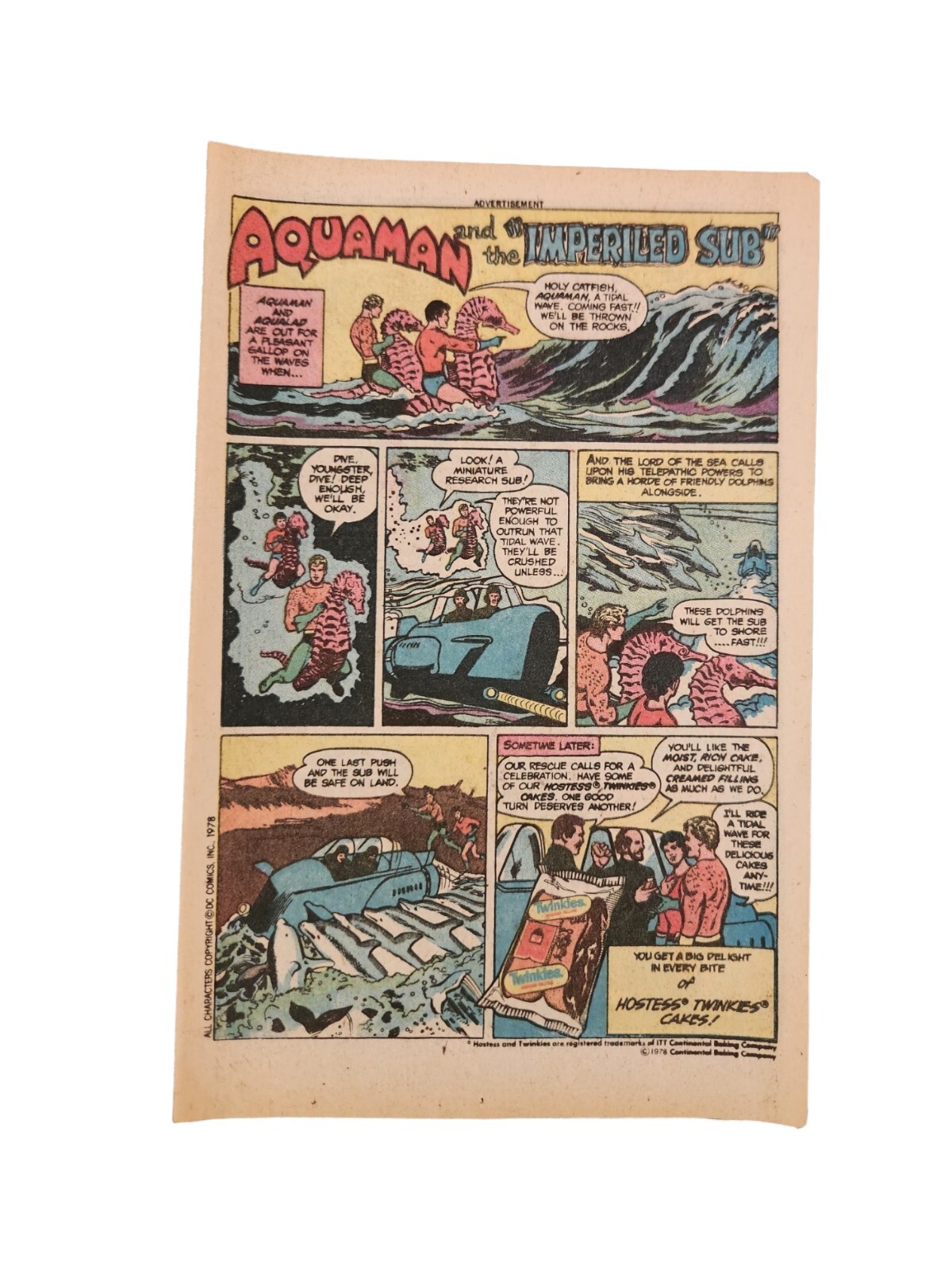 PRINT AD 1978 HOSTESS Twinkies &  AQUAMAN  Comic Size Original & Authentic
