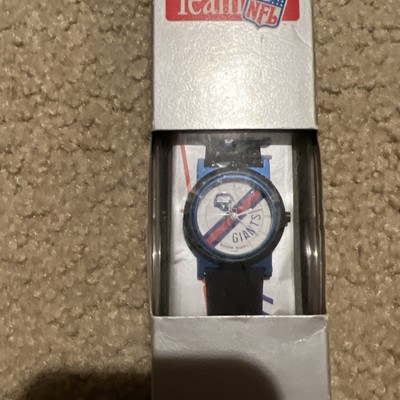 Vintage Bulova Quartz New York Giants NFL Watch 30mm Black Rubber Strap Running Vtg Bulova NFL Giants Sportstime Watch Men Rubber Band New  main image 3