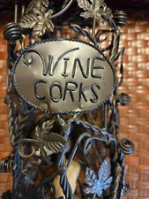 Metal Ivy Cork Holder Wine Bottle 14"x5" Bronze Finish &  100 Corks Bottom opens