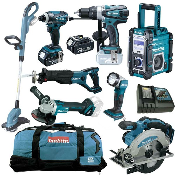 Makita DUR181 Akku 18V Rasentrimmer Combo Kit - Set 12Tlg. + DHP458 + DMR112-image