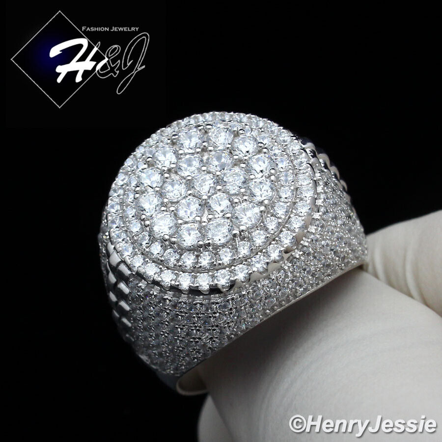 MEN SOLID 925 STERLING SILVER ICY BLING CZ HIPHOP 3D ROUND MEN SOLID 925 STERLING SILVER ICY BLING CZ HIPHOP 3D ROUND