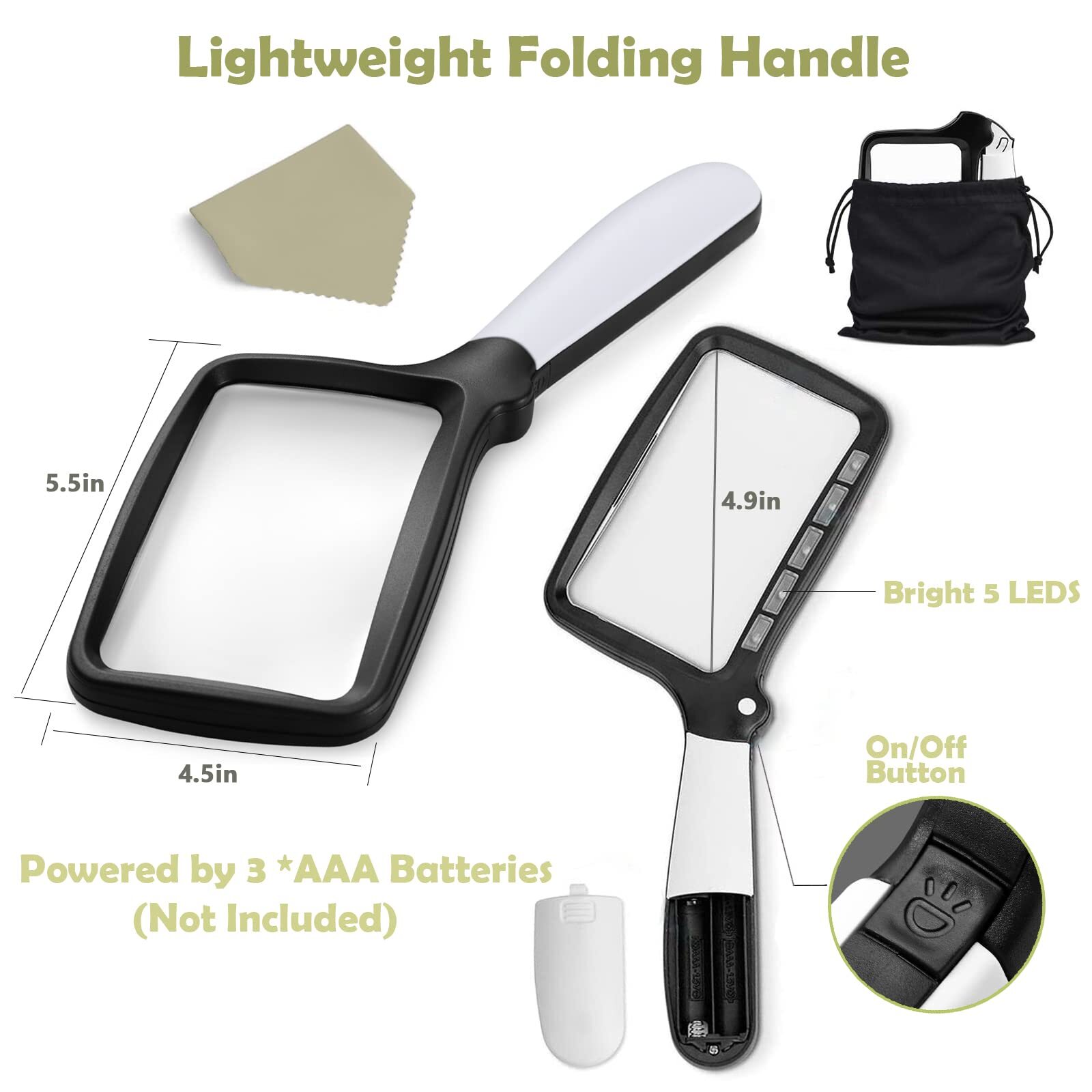 Magnifying Glass with Light, Folding Handheld 3X Large Rectangle Lighted Magn...
