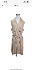 Nine West Double Breasted Peacoat Coat Dress Size Large Tan White Belted NWT