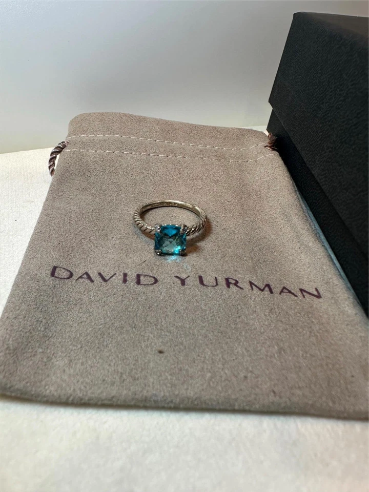 Anel Chatelaine prata David Yurman 8 mm com topázio azul e diamantes - Imagem 2 de 4