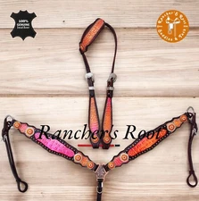 Western Leather Tack Set For Horse |  Orange Shiney Gator Tack set