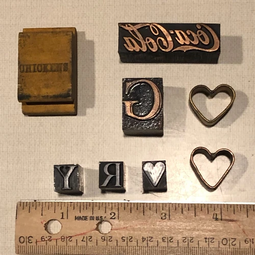 Vintage Coca Cola, Chickens and Letters Print Letterpress Printers Block