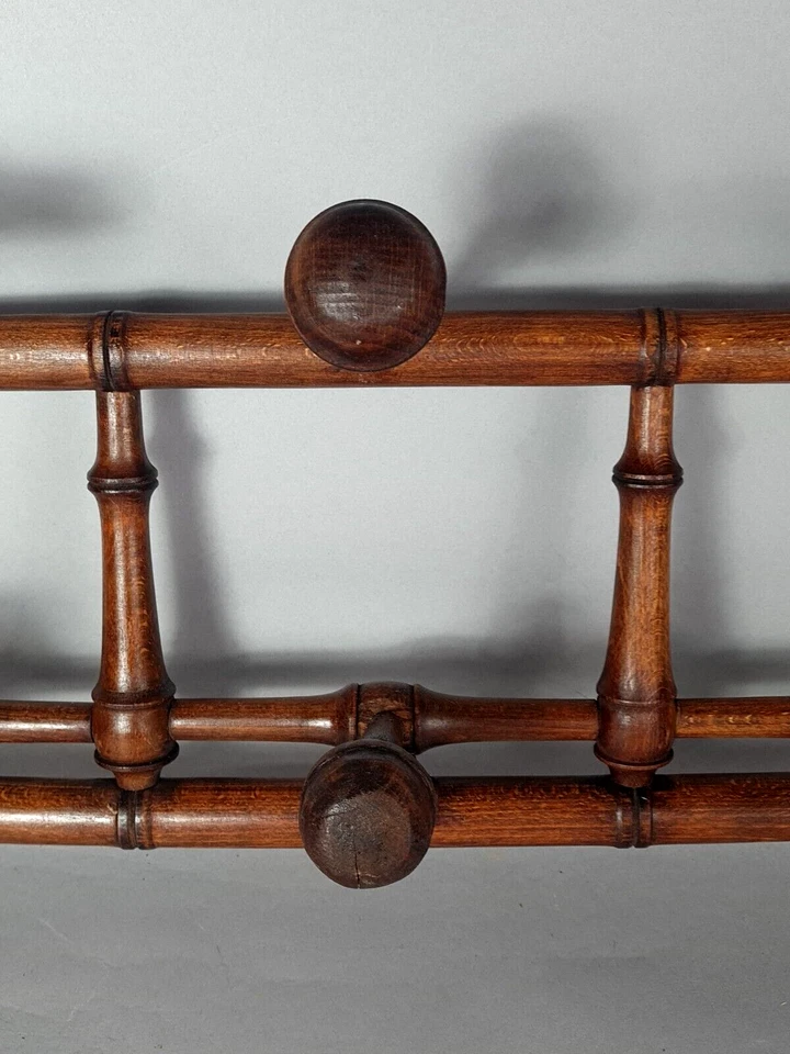 Ancien porte manteau mural bois tourné façon bambou Bon état SB907 - Photo 4/4