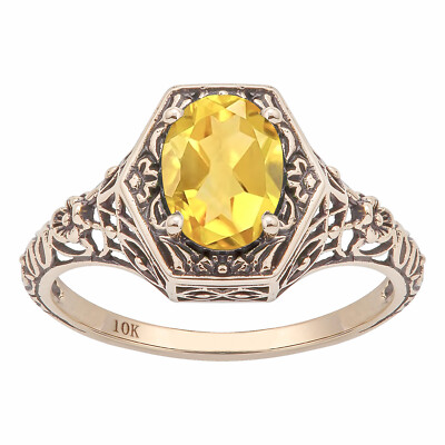 Filigraner Ring 10 Karat Gelbgold Vintage Stil echter ovaler Citrin