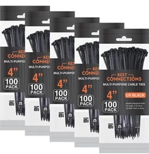 500 Pieces 4" UV Black Nylon Cable Straps Zip Ties 18 Lbs Tensile Strength