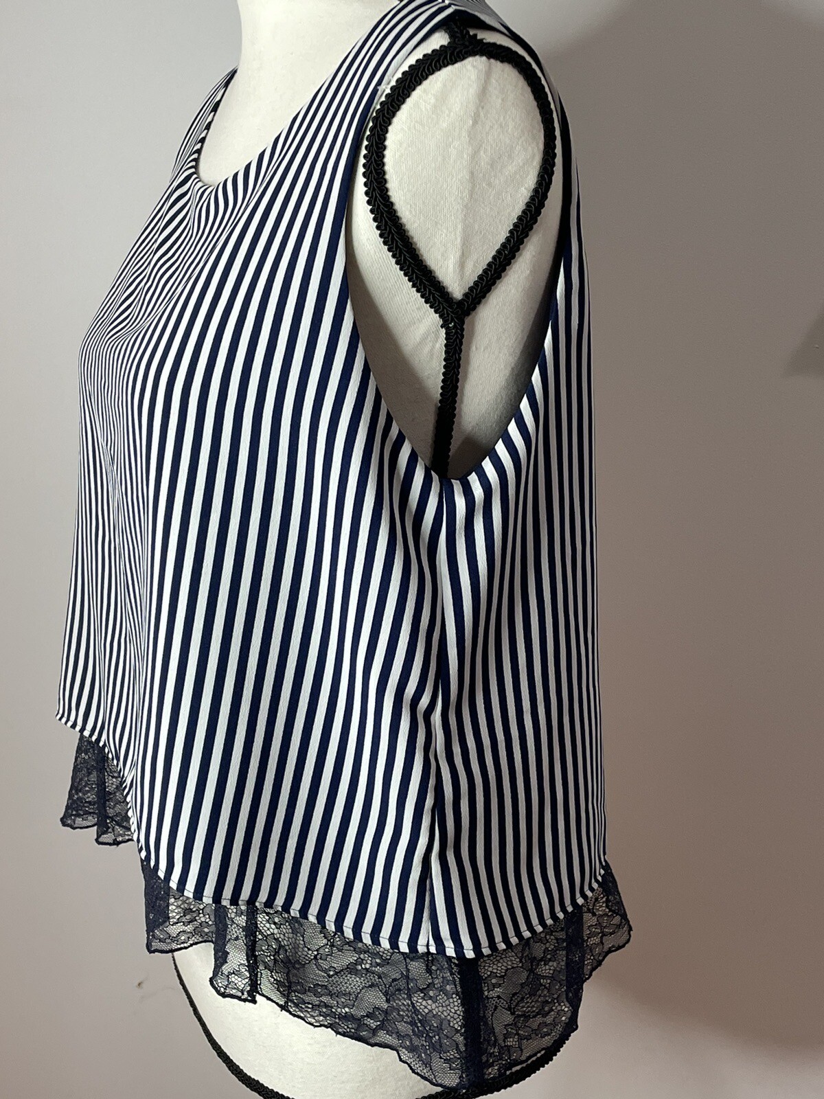 Zara Basic Women’s Small Striped Ruffled Blue & W… - image 2