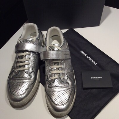 Saint Laurent Silver Metallic SL24 Travis Lo-Top Sneakers YSL 44/ US 11/9.5