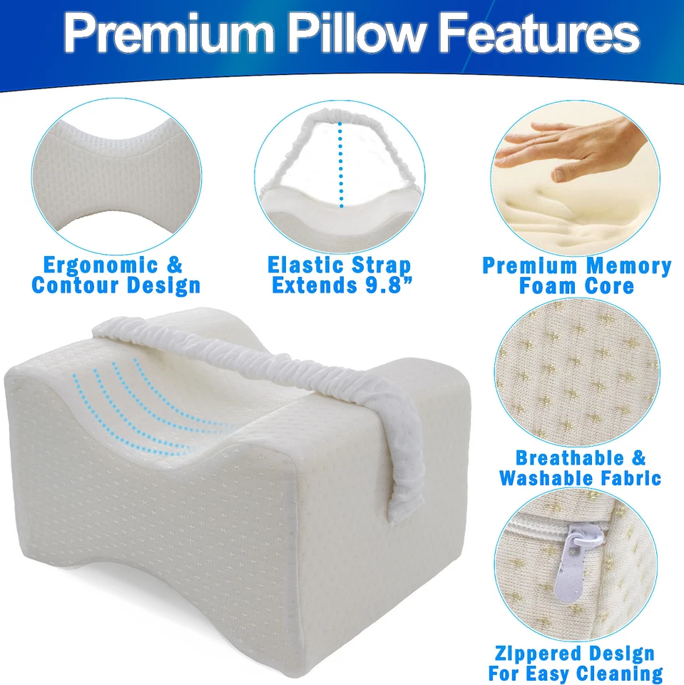 Almohada de rodilla ortopédica de espuma viscoelástica con correa para las piernas - Cuña ergonómica de soporte para piernas Foto 2 de 4