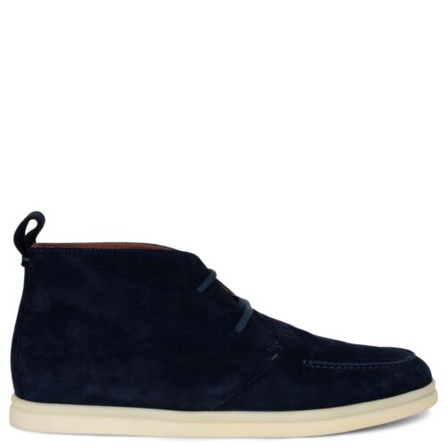 71444 auth LORO PIANA navy blue suede NAMIB WALK Ankle Boots Shoes 39