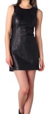 Womens Black Original Leather Dress Sleeveless Evenings Cocktail Christmas Party
