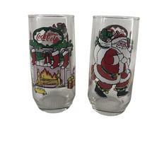 2 Vintage 1984 McCrory Stores Inc. Coca-Cola Santa Claus Glasses Christmas