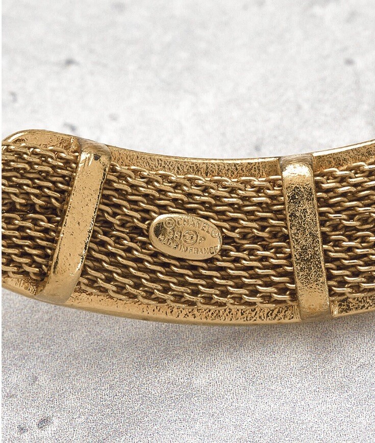 Chanel Logo Bangle Bracelet Womens Made in France Gold Plated