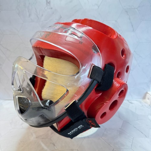 Macho Martial Arts Head Gear & Hard Face Mask Red Adult Size in EUC