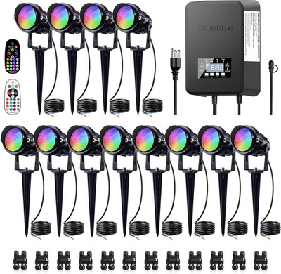 12 Pack RGBW Color Changing Landscape Lights with 300W Low Voltage Landscape Tra
