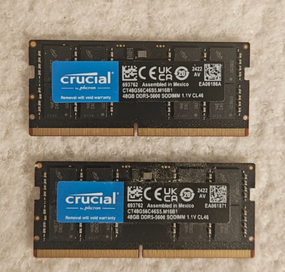 Crucial 96GB (2x48GB) DDR5-5600 Memory Kit, SODIMM, CT48G56C46S5