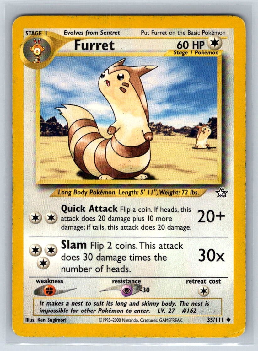 Furret 35/111 Uncommon Neo Genesis Pokemon Unlimited Moderately Played