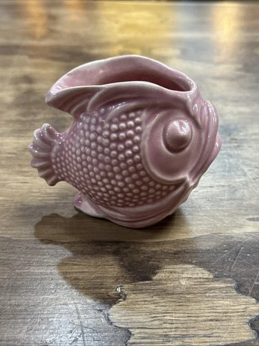 Vintage MCCOY Pottery PINK ROSE FISH Flower Holder Planter  c. Late 1930's