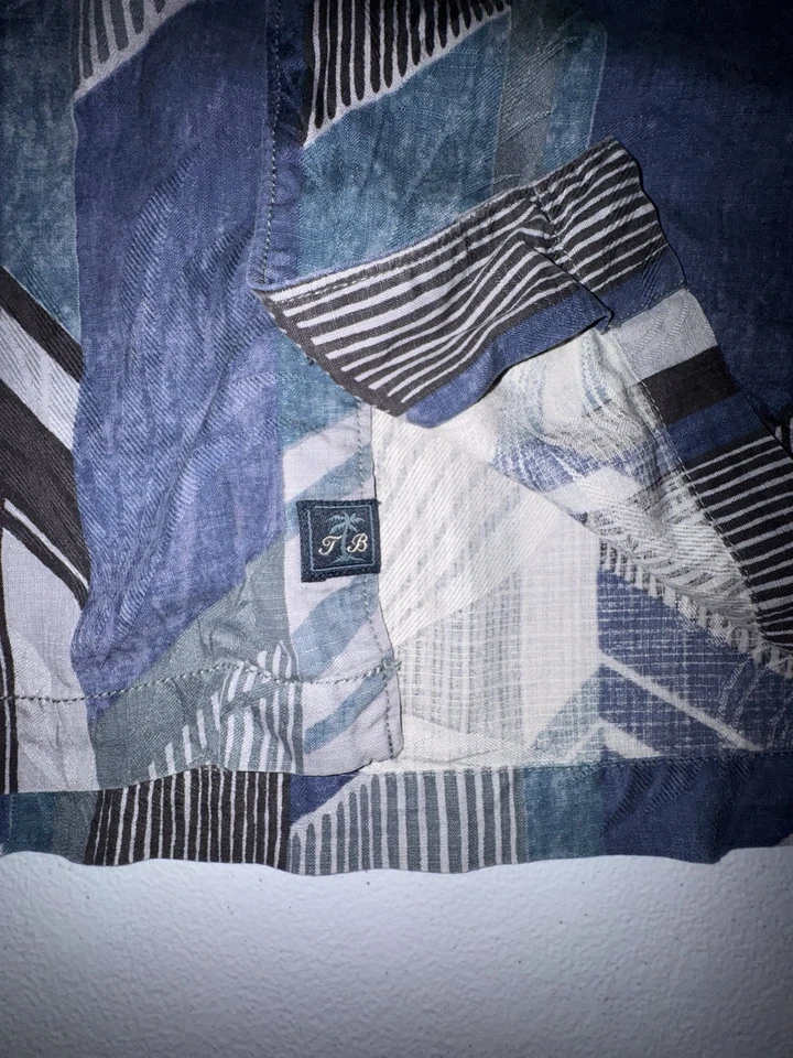 Camisa Tommy Bahama Abotonada Hombre Grande 100% Seda Abstracta Geométrica Azul Negra Foto 4 de 4