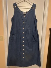 Blair Peasant Blue Corduroy Sleeveless Cottagecore Jumper Everyday Dress Sz Lg