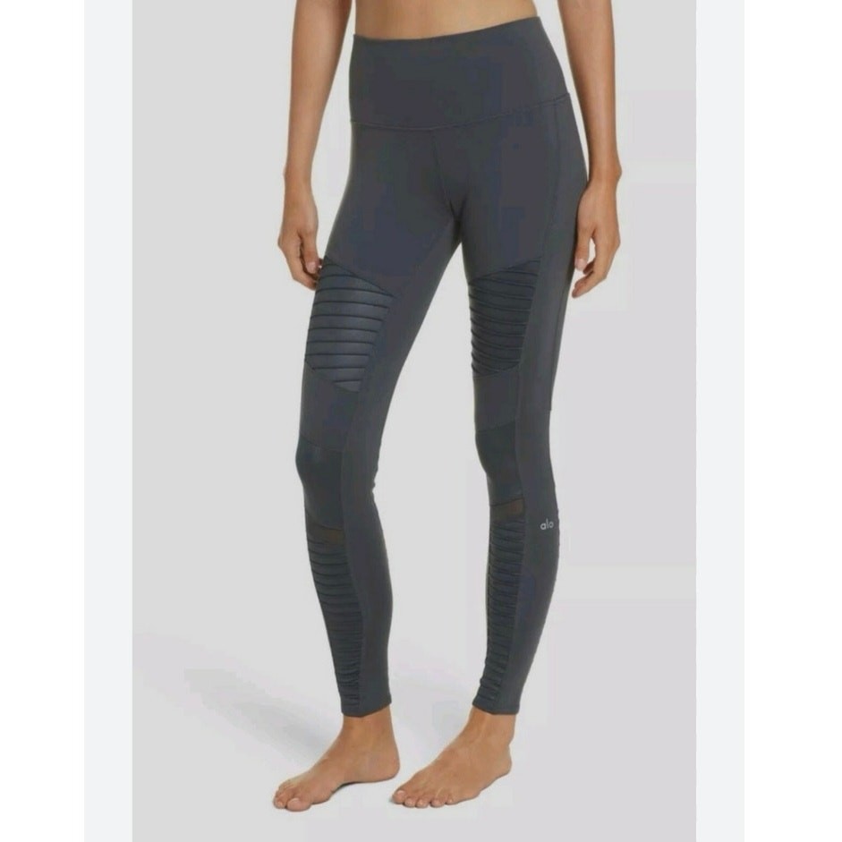Alo Yoga Womens Gray High Rise Stretch Moto Leggings Size Medium