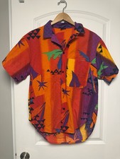 Vintage OP Ocean Pacific Hawaiian Tropical Tiki Palm Tree Shirt Button Up M 80 s